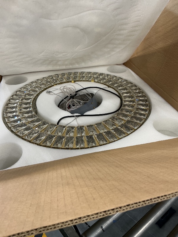 Photo 1 of IDEQUY Gold Crystal Ring Chandelier, 24-inch LED Pendant Light