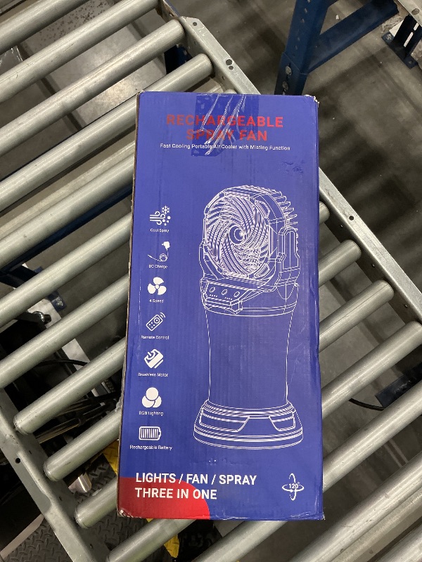 Photo 1 of Wilody Misting Fan Portable Camping Fan Battery Powered with Remote Control, RGB Ambient Light with 2L Bucket, Battery Indicator, 120° Auto Oscillating, Timing Function, Grip Handle