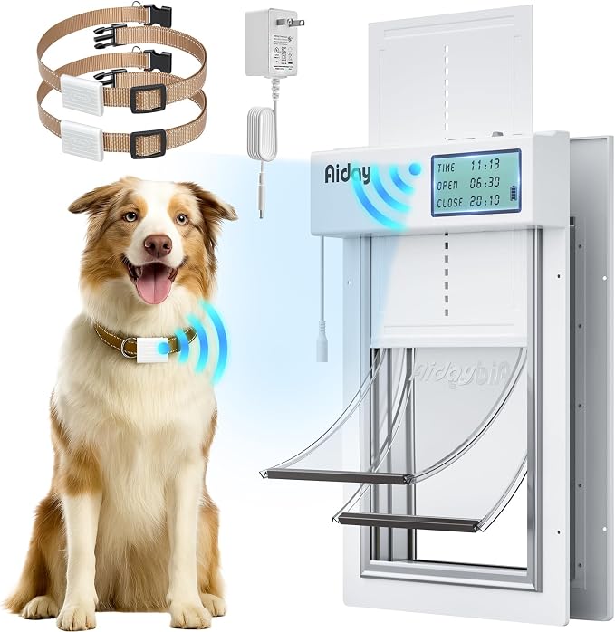 Photo 1 of Automatic Dog Door for Door with Collar Sensor, Door-Mounted Dog Door -L
Electronic Dog Door with Timing Function, Metal Frame&Panels, Mains-Powered, 2 Clear Flaps, Large
Brand: Aiday
