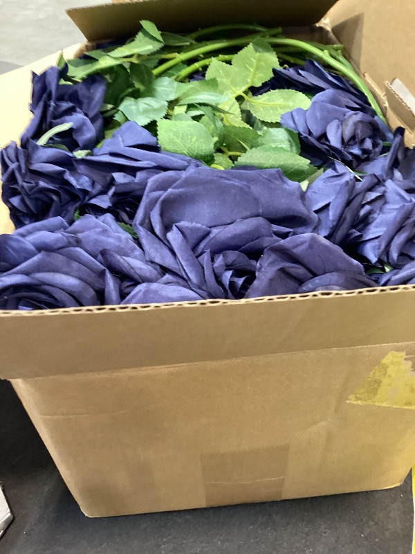Photo 1 of LATRORA 100 Pcs Fake Navy Blue Roses, Artificial Navy Flowers Bulk Realistic Silk Faux Roses with Stems for Wedding Table Centerpieces Bridal Bouquet DIY Floral Arrangement Event Party Home