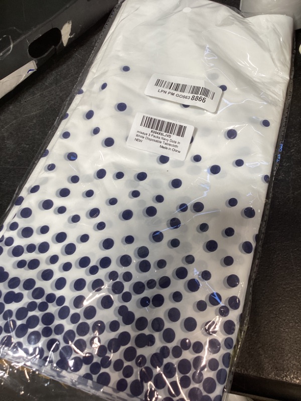 Photo 1 of misaya 3 Packs Dot Disposable Table Cloth, 54 x 108 Inch Waterproof Plastic Tablecloth, Rectangle Navy Dots in White Table Covers for Picnic, Birthday, 4th of July Party