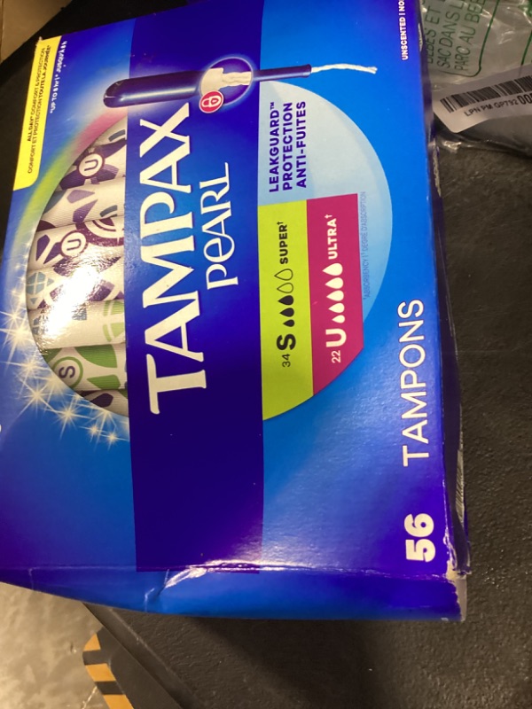Photo 1 of Tampax Pearl Tampons for Women Multipack, with LeakGuard Braid, Super/Ultra Absorbency, Unscented, 56 Count