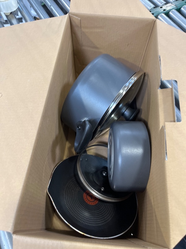 Photo 1 of T-fal Initiatives Nonstick Cookware Set 6 Piece Oven Safe 350F Cookware, Pots and Pans, Oven, Broil, Dishwasher Safe Gray