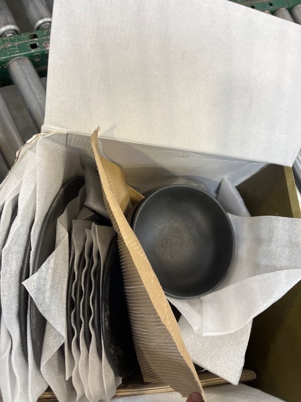 Photo 1 of KINGSTONE Black Dinnerware Sets, 18-Piece Matte Marble Pattern Premium Porcelain, Place Setting with Dinner Plate, Salad Plate, Pasta Bowl, Microwave and Dishwasher Safe