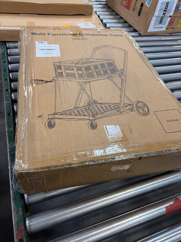 Photo 1 of TOLRET Collapsible Shopping Cart with Wheels, 200 lbs Capacity Grocery Cart on Wheels with Storage Crate, Platform Hand Truck with Foot Brake, Red