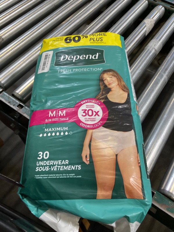 Photo 1 of Depend Fresh Protection Adult Diapers, Incontinence Underwear for Women, Disposable, Maximum, Medium, Blush, 30 Count, Packaging May Vary