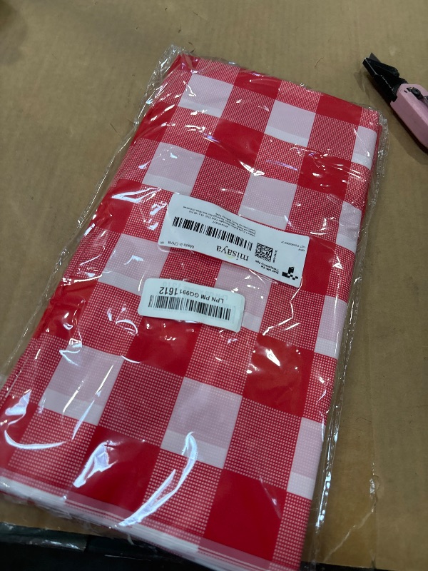 Photo 1 of misaya 4 Packs Buffalo Disposable Table Cloth, 54 x 108 Inch Waterproof Plastic Tablecloth, Rectangle Red and White Checkered Table Covers for Picnic, Birthday, Party, Back to School