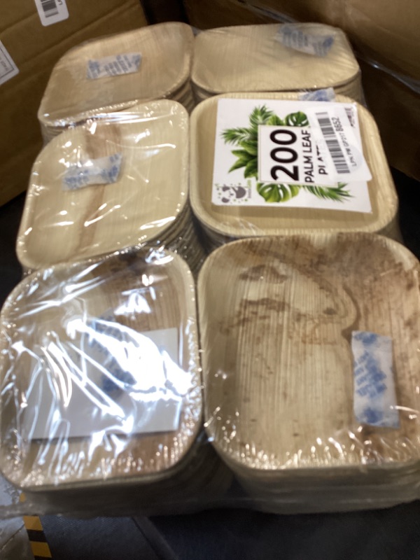 Photo 1 of Palm Leaf Plates Bamboo Paper Disposable 4 Inch 200 Bulk Appetizer and Dessert Square Plate Party Pack Eco Biodegradable Compostable Wooden Better Than Plastic Plates By KoalaLove