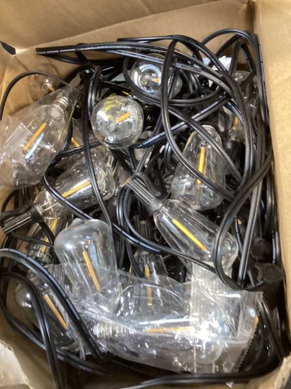 Photo 1 of addlon 100FT(50FT*2) LED Outdoor String Lights with Remote Waterproof Patio Lights with 54 Shatterproof ST38 Replaceable Bulbs(4 Spare), Dimmable Outside Hanging Lights Connectable for Porch, Backyard