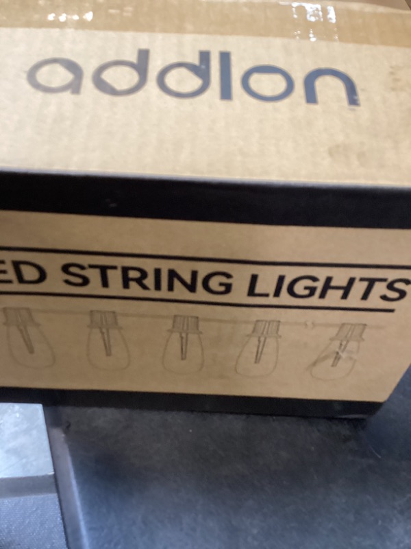 Photo 1 of addlon 100FT(50FT*2) LED Outdoor String Lights with Remote Waterproof Patio Lights with 54 Shatterproof ST38 Replaceable Bulbs(4 Spare), Dimmable Outside Hanging Lights Connectable for Porch, Backyard