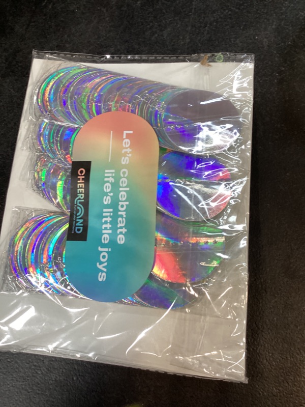 Photo 1 of Cheerland Iridescent Party Decorations Holographic Circle Garlands Disco Theme Birthday Decorations Bachelorette Hanging Streamers Banner Graduation Decor Euphoria Karaoke Music Party Backdrop