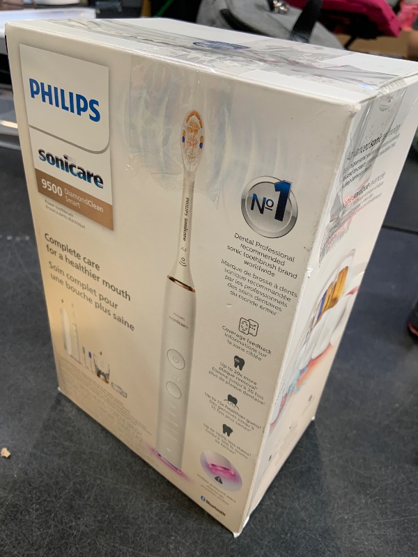 Photo 1 of Philips Sonicare DiamondClean Smart 9500 Electric Toothbrush - Sonic Toothbrush with App, Pressure Sensor, 15 Brushing Settings, Replacement Reminder, USB Charging Travel Case, Rose Gold, HX9923/61