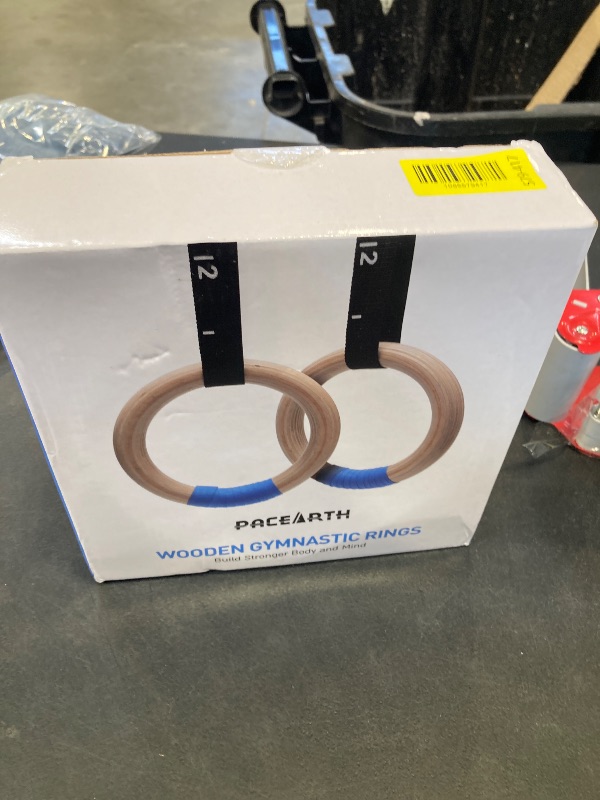 Photo 1 of PACEARTH Gymnastics Rings Wooden Olympic Rings 1500/1000lbs with Adjustable Cam Buckle 14.76ft/9ft Long Straps with Scale Non-Slip Gym Rings for Home Gym Full Body Workout