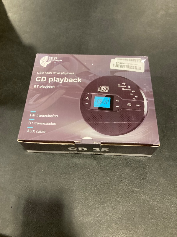 Photo 1 of Sunoony Portable CD Player with Bluetooth, CD Players for Car with FM Transmitter, Rechargeable Personal cd Player with Anti-Skip Protection, Headphones, AUX/USB Supported, LCD (Blue)