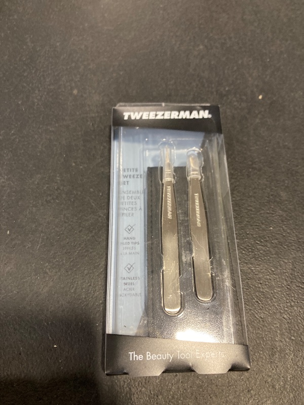 Photo 1 of Tweezerman Petite Tweeze Set with Travel Case - Point and Slant Tweezers, Tweezers for Travel (Black Case)