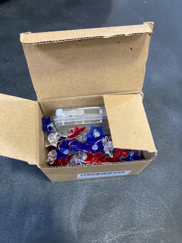 Photo 1 of WATERGLIDE 1 Pack 4th of July String Lights, 16FT 50LED Red White and Blue Patriotic Star Lights, Battery Operated with 8 Modes & Timer, Waterproof Indoor Outdoor for Memorial Day Independence Day