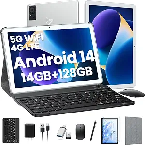 Photo 1 of DOMATON Tablet with Keyboard,2025 Android Tablets 14GB+128GB+1TB Expand, 10.1 Inch Tablet Octa-Core 2-in-1 Tablets with Incell Screen,5G WiFi & 4G LTE,7000 mAh,Face Unlock,Mouse,Case
