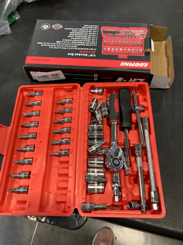 Photo 1 of Egofine 46 Pieces 1/4 inch Drive Socket Ratchet Wrench Set, with Bit Socket Set Metric and Extension Bar for Auto Repairing and Household, with Storage Case