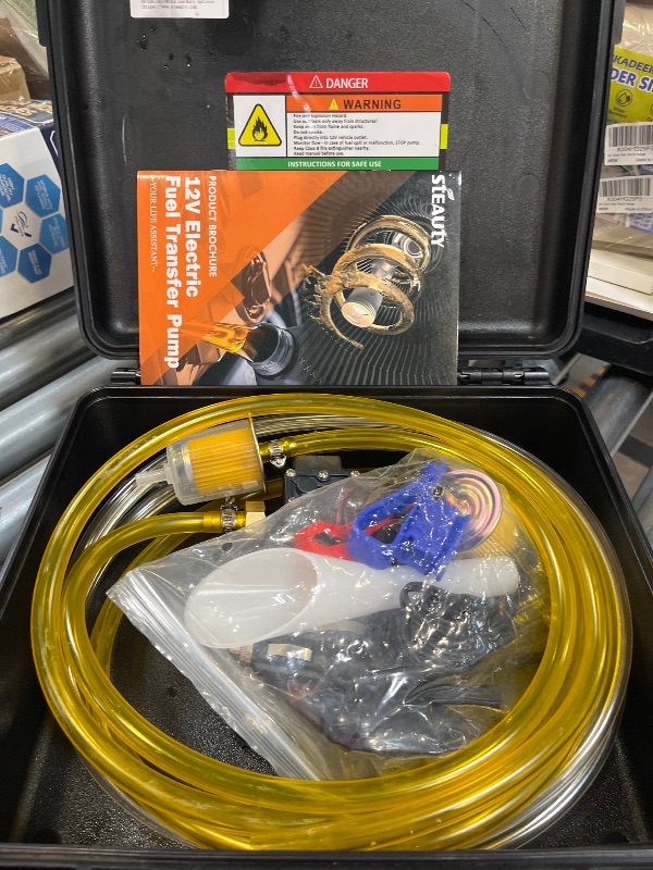 Photo 1 of Steauty 12V 75W Fuel Transfer Pump Set, gasoline transfer pump Moves Up to 110 Gallons Of Gas or Diesel Per Hour, with Patented Pulley Lead Pipe,for Vehicles, Boats, Equipment, UTV (110GPH, PRO SET)