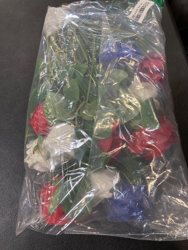 Photo 1 of Auihiay 14PCS Red White Blue Artificial Roses, Patriotic Velvet Silk Fake Roses Flowers with Long Stem for 4th of July Independence Day Home & Memorial Day Decorations