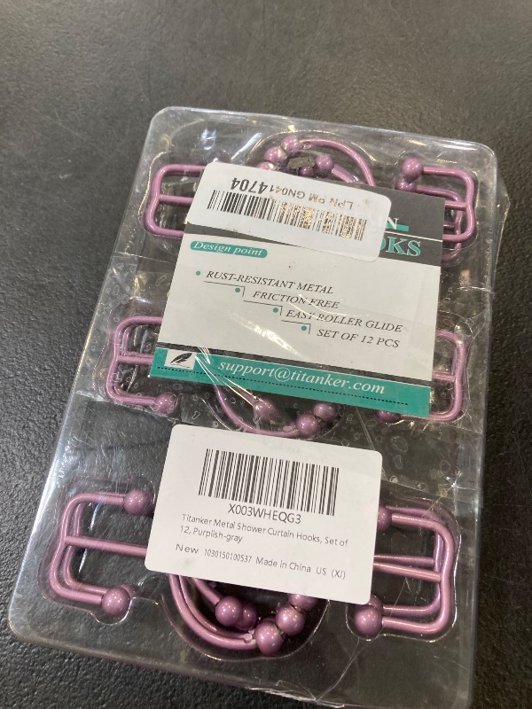 Photo 1 of Titanker Shower Curtain Hooks Rings, Rust-Resistant Metal Double Glide Shower Hooks for Bathroom Shower Rods Curtains, Set of 12 Hooks - Greyish-Purple