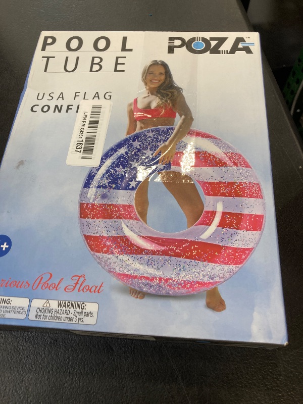 Photo 1 of Inflatable USA Luxurious Ring Pool Float - Sparkling Silver Stars Confetti with Cute American Flag Design, Perfect 4th of July Float for Beach, Lake, and Pool - 36 Inch