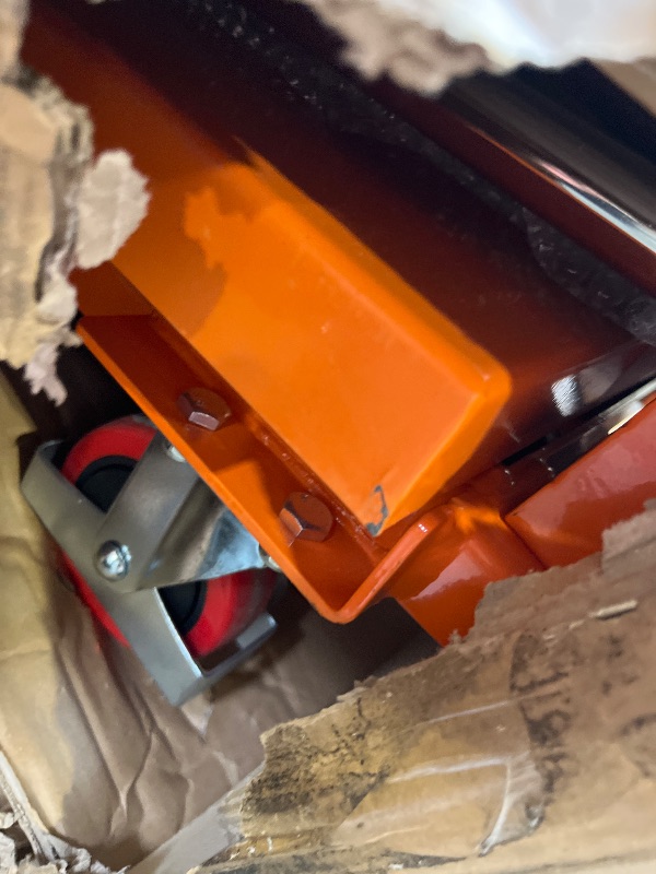 Photo 1 of VEVOR TF15 Hydraulic Lift Table Cart, 330lbs Capacity 28.5" with 4 Wheels and Non-Slip Pad, for Material Handling and Transportation, Orange