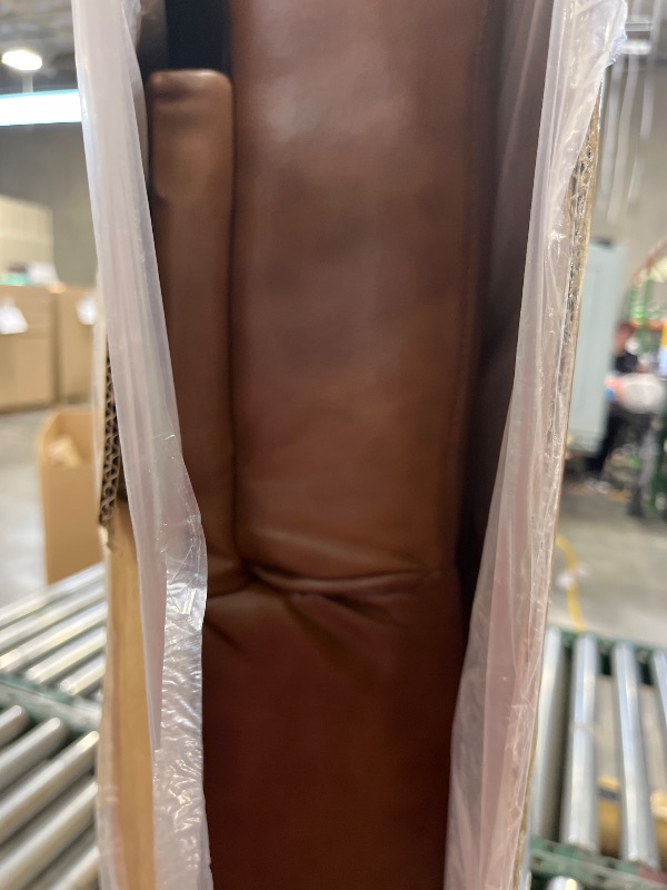 Photo 1 of Garvee Modern Futon Sofa Bed, Convertible 75" Sleeper with Adjustable Backrest & Side Pockets, Mid-Century Brown PU Leather