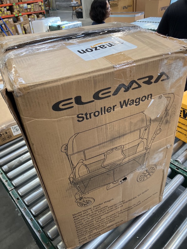 Photo 1 of ELEMARA Foldable Wagon Stroller, Stroller Wagon for 2 Kids, Premium All Terrain Wagon for Kids with Removable Canopy, Adjustable Push/Pull Handle, Harnesses, Large Storage Bag, Black