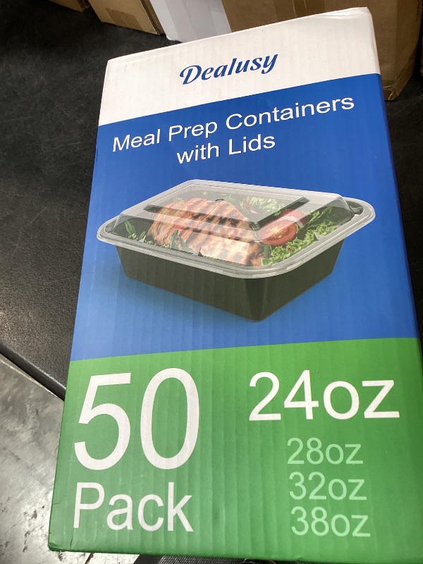 Photo 1 of Dealusy 50 Pack (100-Piece) 24 oz Meal Prep Containers Reusable with Lids, Sturdy Leakproof & Food Safe, Microwave, Freezer, Dishwasher Safe Prep Containers, To Go Take Out Plastic Food Storage