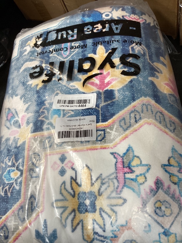 Photo 1 of Syalife 5x7 Area Rugs - Washable, Low Pile, Non-Slip for Living Room, Bedroom, Dining Room and Home Office - Non-Shedding Carpet, Blue/Multi