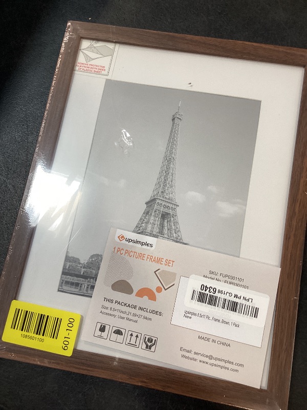 Photo 1 of upsimples 8.5x11 Picture Frame, Display Pictures 6x8 with Mat or 8.5x11 Without Mat, Wall Hanging Photo Frame, Brown, 1 Pack