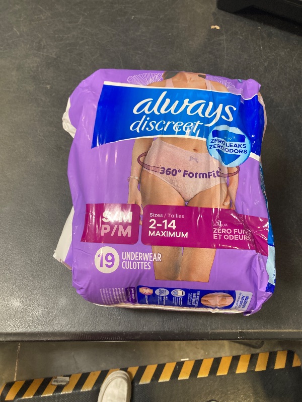 Photo 1 of Always Discreet Adult Diapers for Women, Incontinence Underwear, Postpartum Essentials, Disposable Briefs, Max Absorbency, Bladder Leak Protection, Small/Medium, 19ct