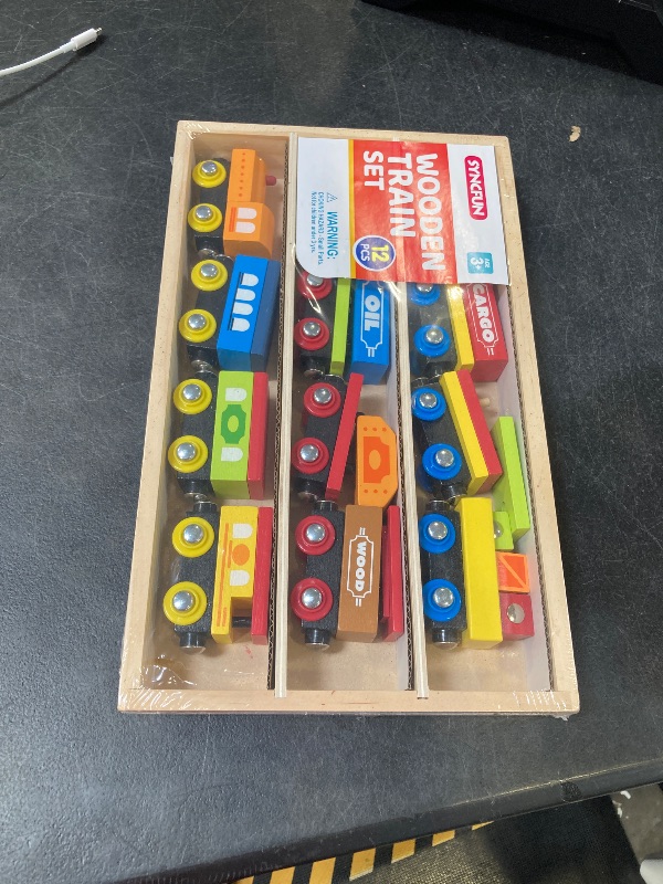 Photo 1 of Montessori Wooden Train Toy Set for Kids, 12PCS Magnetic Train Cars with Storage Gift Box, STEM Educational Toy for Boys & Girls, Ages 3-8 Years, Easter Birthday Party Gift