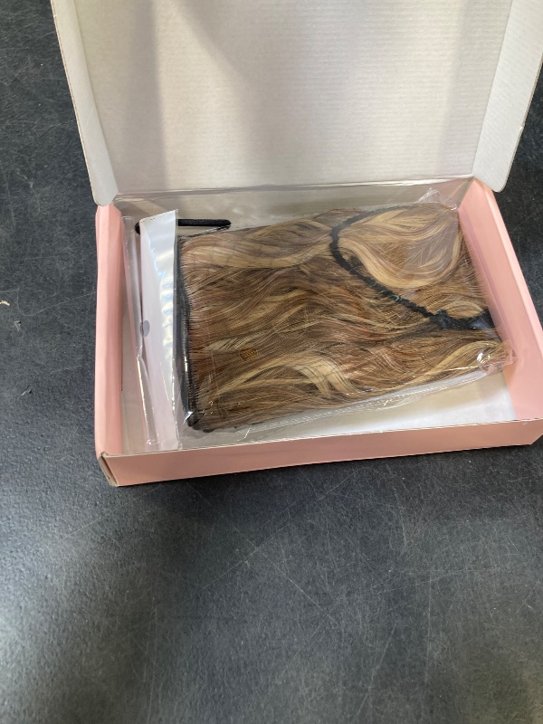 Photo 1 of REECHO Clip in Hair Extensions - 4PCS 12" Short Curly Wavy Brown Hair Extensions with Invisible Lace Weft and Highlights