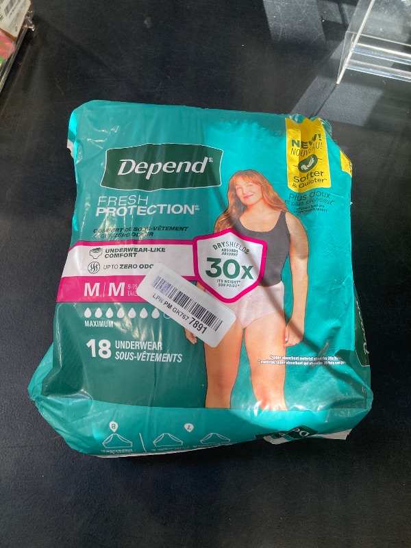Photo 1 of Depend Fresh Protection Adult Diapers, Incontinence Underwear for Women, Disposable, Maximum, Medium, Blush, 18 Count, Packaging May Vary
