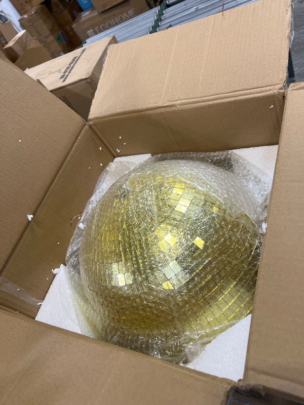 Photo 1 of 16 Inch Mirror Disco Ball lamp, Gold 16" Disco Ball Decor Hanging Disco Ball for Party Wedding Holiday Home Decoration, Replacement Mirror x 20pcs, Gold, 16inch