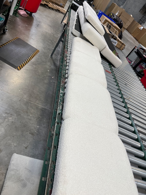 Photo 1 of Merax King Boucle Platform Bed with Thick Headboard and Footboard, White-----MISSING HARDWARE