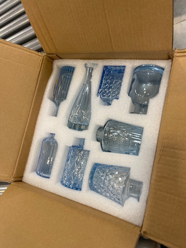 View 2 of SUPMIND 16P Blue Glass Bud Vases, Small Flower Vases for Table Centerpieces