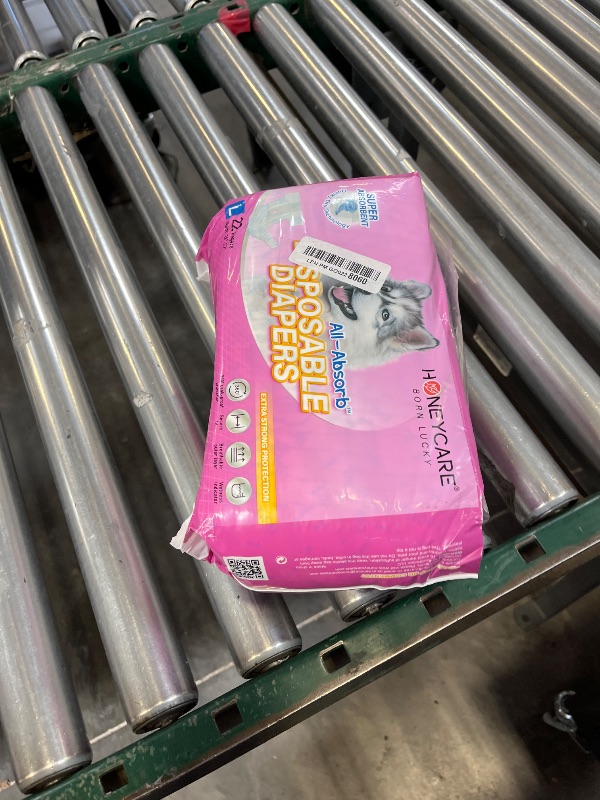 Photo 1 of Honey Care All-Absorb Disposable Female Dog Diapers L Size, Improved Bigger Size, 22 Count, Super Absorbent, Breathable, Wetness Indicator, Packaging May Vary