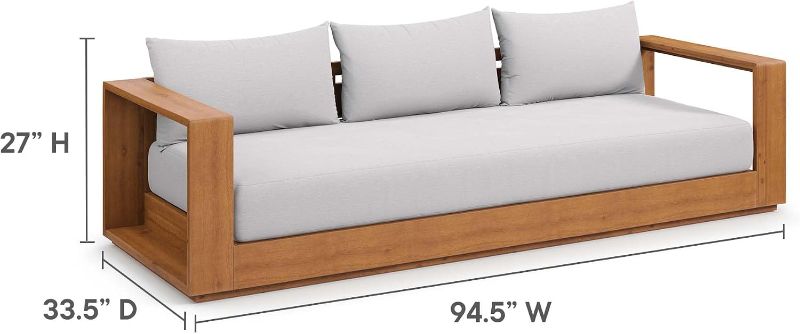 Photo 1 of Modway Tahoe Acacia Wood 5-Piece Outdoor Patio Furniture Set in Natural Light Gray - Includes Lounge Chair and Sofa with Weather-Resistant Cushions, Plus Coffee Table-------SOFA ONLY ------PLEASE BRING TRUCK UPON PICK UP ITEM IS XL