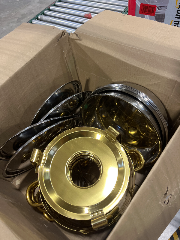 Photo 1 of Chafing Dishes for Buffet, 4 Pack 6QT Round Gold, Pre-Assembled Stands