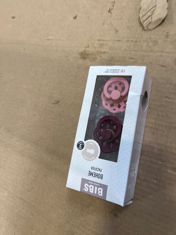 Photo 1 of BIBS Pacifiers 6-18 Months | Boheme Collection 2-Pack | BPA-Free Round Nipple | Made in Denmark | Dusty Pink/Elderberry Color Pacifier