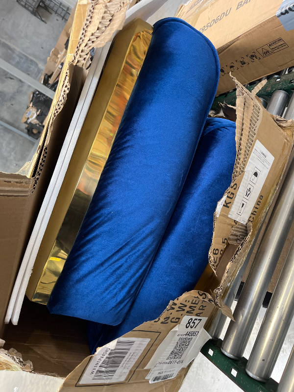 View 3 of KEIKI 84" Luxury Oversized Velvet Chesterfield Sofa with 2 Pillow & Gold Stainless Decoration, Italian Modern Style 3-Seater Button Tufted Couch with Rolled Arms, Easy Assembly, for Living Room, Navy----comes in 2 boxes