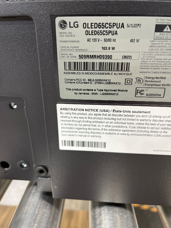 Photo 1 of LG 65-Inch Class OLED evo AI 4K C5 Series Smart TV w/Dolby Atmos, Dolby Vision, HDR10, AI Super Upscaling 4K, Filmmaker Mode, Wow Orchestra, Alexa Built-in (OLED65C5PUA, 2025)-----SMALL DENT ON TOP RIM OF SCREEN CASE SCREEN IS PERFECT OTHER THEN THAT TV I