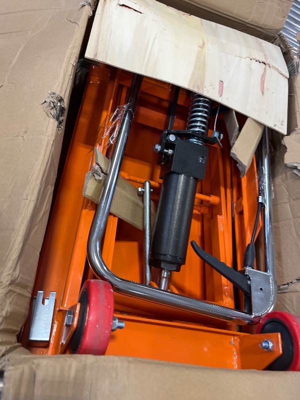Photo 1 of VEVOR Hydraulic Lift Table Cart - Orange, 50-Inch, 330 lbs Capacity