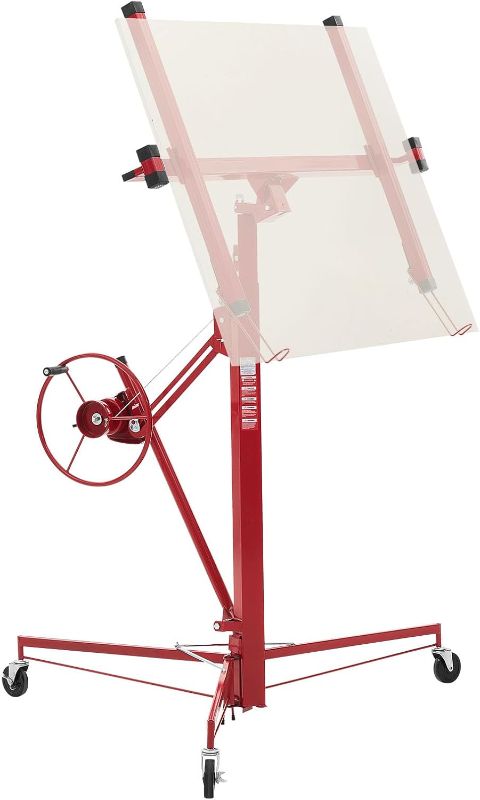 Photo 1 of VEVOR 11ft Drywall Lift, Heavy-Duty 150 lbs Sheetrock Hoist with Adjustable Telescoping Arm, Lockable Wheels, Drywall Lifter Panel Jack Hoist Tools Ideal for Ceiling & Wall Installation (Red)