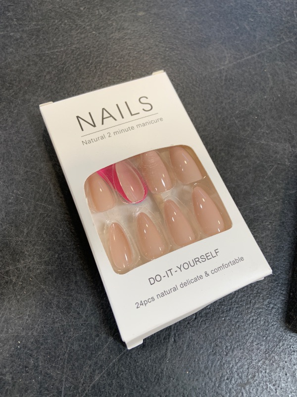 View 2 of YOSOMK Nude Press on Nails Almond Shaped Fake Nails Medium Glossy Stick on Nail Natural Full Cover False Nail Acrylic Glue on Nails for Women