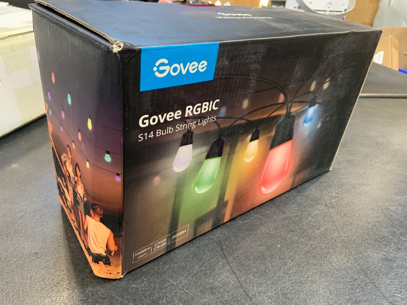 Photo 1 of Govee Smart Outdoor String Lights H7016, 96ft RGBIC Outdoor Lights with 30 Dimmable LED Bulbs, IP65 Waterproof, Color Changing Warm White Lights with 47 Scene Modes for Patio, Backyard, App Control