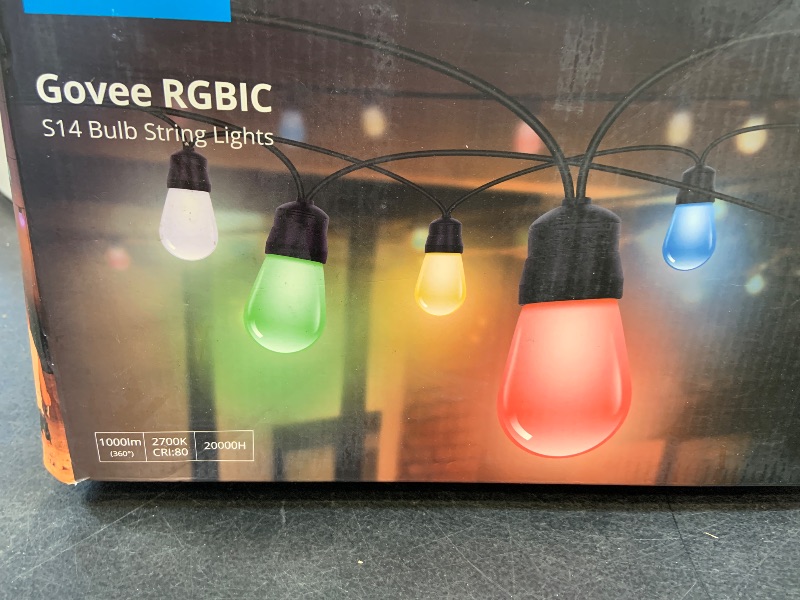 Photo 1 of Govee Smart Outdoor String Lights H7016, 96ft RGBIC Outdoor Lights with 30 Dimmable LED Bulbs, IP65 Waterproof, Color Changing Warm White Lights with 47 Scene Modes for Patio, Backyard, App Control